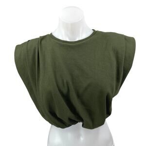 Johanna Ortiz Muraya Military Green Sleeveless Crop Muscle Tee T-Shirt Top Sz 2